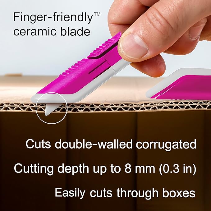 Slice Box Cutter | Manual Retracting | Heavy Duty Utility Knife | Safe Ceramic Blade Lasting 11x Longer than Metal | 1 Pack | Pink