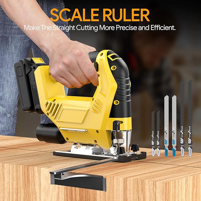 Cordless Jigsaw Compatible with Dewalt 20V Max Battery (No Battery), Brushless Motor, 7 Variable Speed, 45° Beveled Cuts, 3 Orbital Action Settings, Ideal for Wood, PVC, Metal Cutting