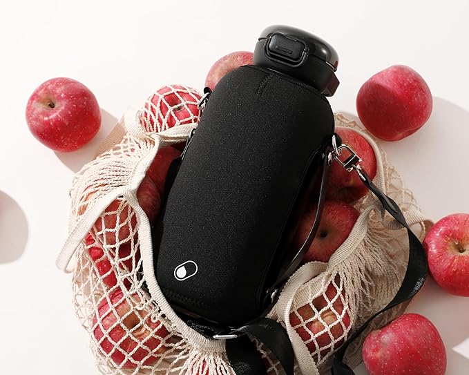 H2O Capsule Half Gallon Insulated Water Bottle With Straw - Stainless Steel Thermos Water Bottle With Sipping/Chugging Lid & Shoulder Strap For Storage - 64 oz Vacuum Flask, Keeps Hot Cold (Black)