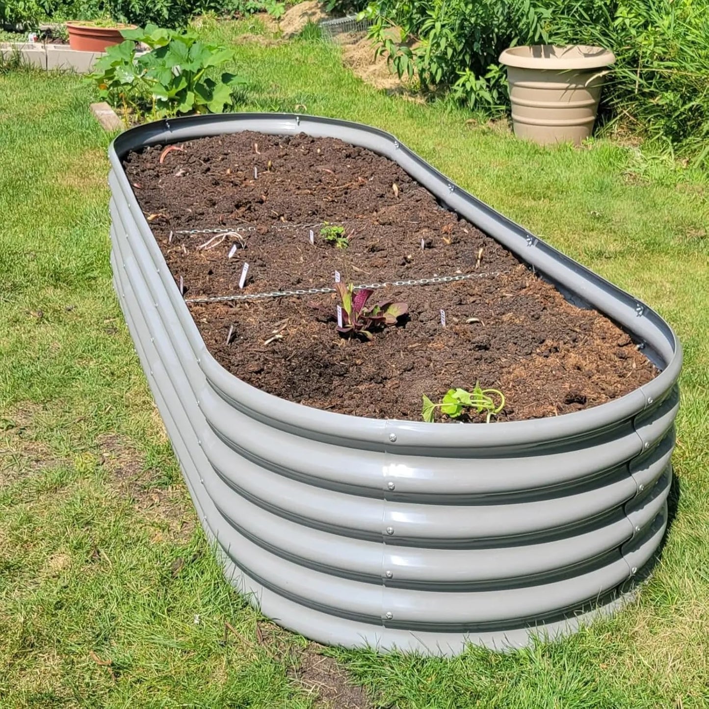 1 Pack 8x3x1.5FT Galvanized Raised Garden Bed Kit Oval Metal Ground Planter Box Outdoor Bottomless Planter Raised Beds for Vegetables Flowers Herbs Fruits, Gray