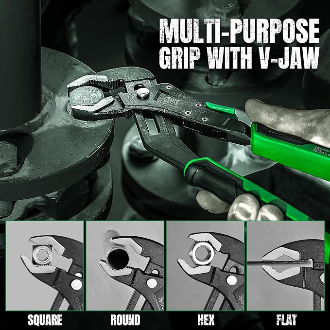SK 10-Inch Quick Adjust Groove Joint Pliers, Water Pump Pliers, Premium CR-V Construction, SureGrip V-Jaw Design with Comfortable Grips