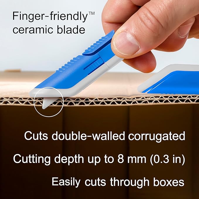 Slice Box Cutter | Manual Retracting | Heavy Duty Utility Knife | Safe Ceramic Blade Lasting 11x Longer than Metal | 1 Pack | Sky