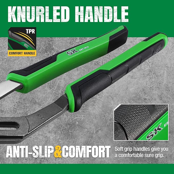 SK 12-Inch Groove Joint Pliers, Water Pump Pliers, Premium CR-V Steel Construction, Serrated Jaw with Comfortable Grips