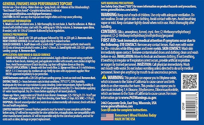 General Finishes High Performance Water Based Topcoat, 5 Gallon, Flat