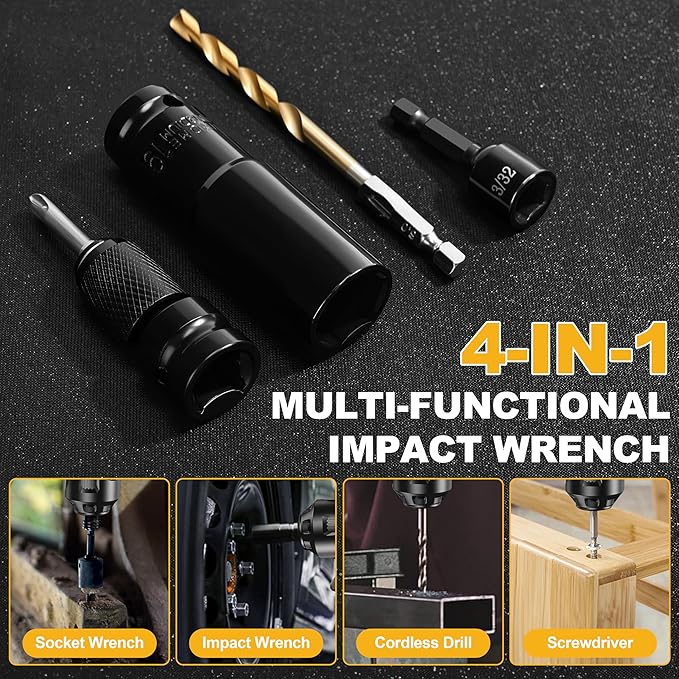 Cordless Impact Wrench 1/2", 900Ft-lbs 1200N.m Brushless Impact Driver, 21V High Torque Impact Gun 4 In I, 16 Sockets, 2x4.0Ah Battery, 23 Drill &Screwdriver Bits for Car, Truck, RV, Home, Tire Repair