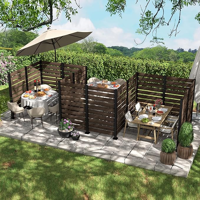 MUPATER 60" H×40" W Wooden Privacy Fence-No Digging Required,2 Installation Options,Ideal Outdoor Aluminum Post Privacy Wall for Hard Ground or Soil,Hide Trash Cans,Air Conditioners,Brown (1 Panel)