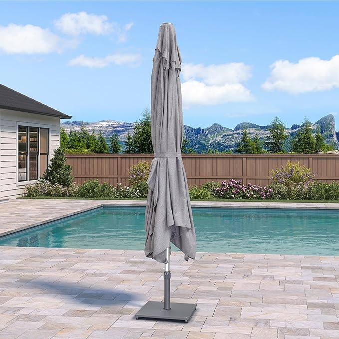 PURPLE LEAF 9 X 12 FT Semi-Auto Outdoor Patio Umbrella Market Table Sun Umbrellas with 8 Aluminum Sturdy Ribs for Backyard Deck Garden Pool (Silver Pole Gray Canopy)