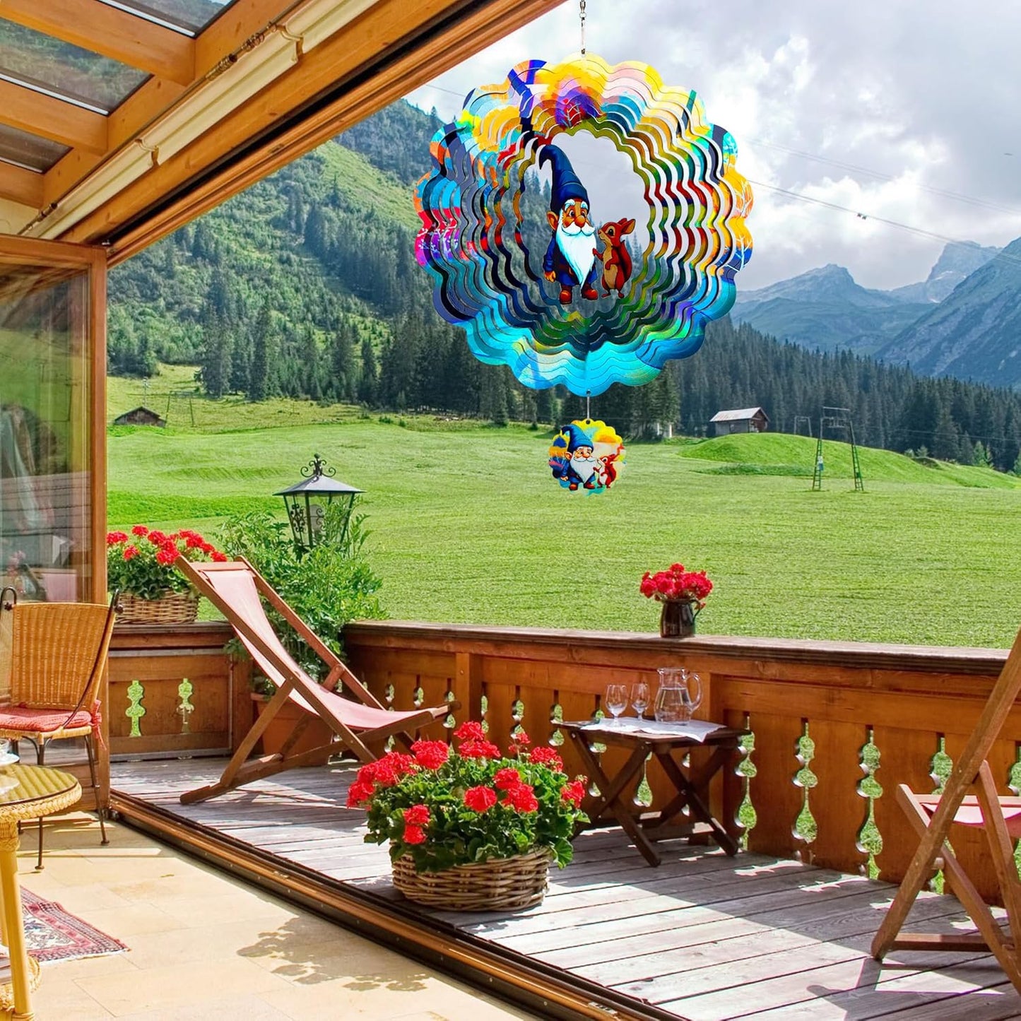 Gnomes Hanging Wind Spinners,12 Inch 3D Garden Spinner Kinetic Art Garden Decorations,Stainless Steel Reflective Wind Spinners for Yard