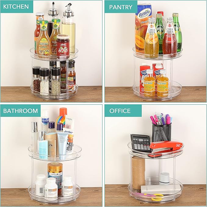 URALFA 2 Tier Lazy Susan Turntable, 9 Inch Clear Tiered Lazy Susan Organizer, 360 Rotating Spinner Organizer for Kitchen, Pantry, Counter, Sink