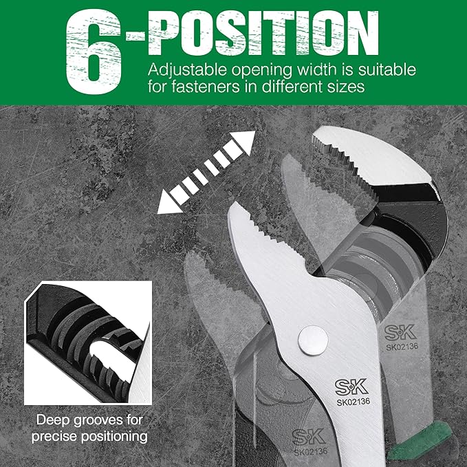 SK 10-Inch Groove Joint Pliers, Water Pump Pliers, Premium CR-V Steel Construction, Serrated Jaw with Comfortable Grips