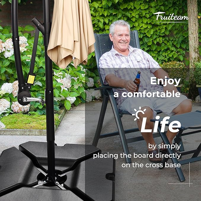 FRUITEAM 233lbs Capacity Durable Patio 4pcs Umbrella Base,with Easy-Fill Ports for Water/Sand,Stabilizes 9-11FT Large Cantilever Outdoor Umbrellas