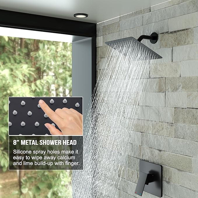 Alesco Shower Faucet Set, Black Tub Shower Faucet with 8-Inch Showerhead and Bathtub Spout, Showerhead and Handle Set Include Valve and Trim Kit, Matte Black