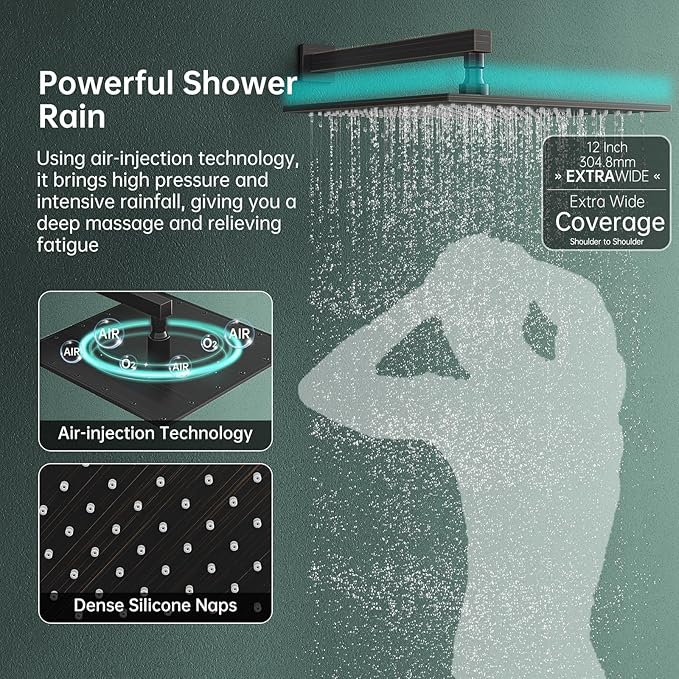 Hoimpro Shower System with Adjustable Slide Bar,12 Inch Square Rain Shower Head and Wand Wall Mounted, 2 in 1 Handheld Showerhead for Bathroom, Oil Rubbed Bronze
