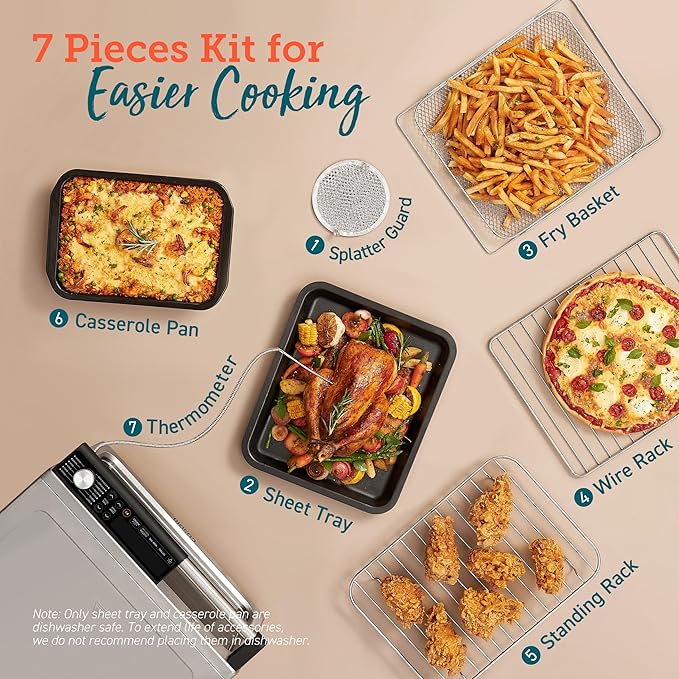 COSORI Ceramic Air Fryer Toaster Oven Combo, 13-in-1 Flat-Sealed Heating Elements for Easy Cleanup, Innovative Burner Function, 8 Accessories & Recipes, 26QT, Silver, Stainless Steel