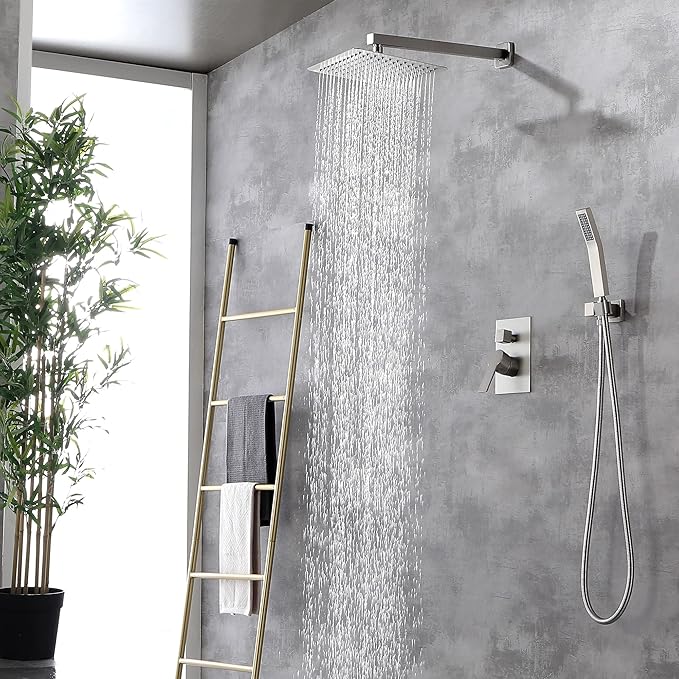 SHAMANDA Rainfall Shower System, Bathroom Luxury 10-Inch Rain Shower Head and Handheld Shower Faucet Combo Set Brushed Nickel(Including Rough-In Valve Body and Trim), Wall Mount, L701-2