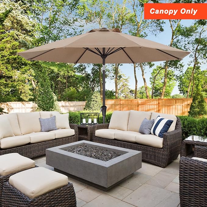 MASTERCANOPY 5-Year-Non-Fading Olefin 9FT Patio Umbrella Replacement Canopy-Light Gray&White Canopy Only