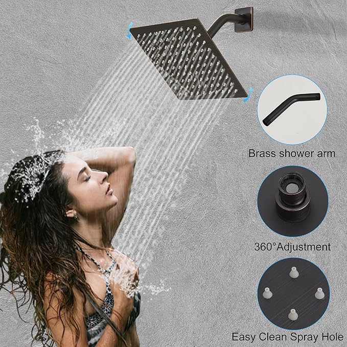 Oil Rubbed Bronze Shower System, 8 Inch High Pressure Rain Shower with Handheld, Wall Mount Shower Faucet Set for Bathroom, Rough-in Valve Body and Trim Included