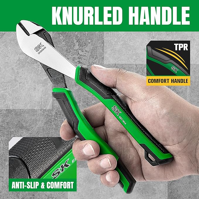 SK 8-Inch Diagonal Pliers, Premium CR-V Steel Construction, Ergonomic Anti-slip Handle for Comfortable Grip