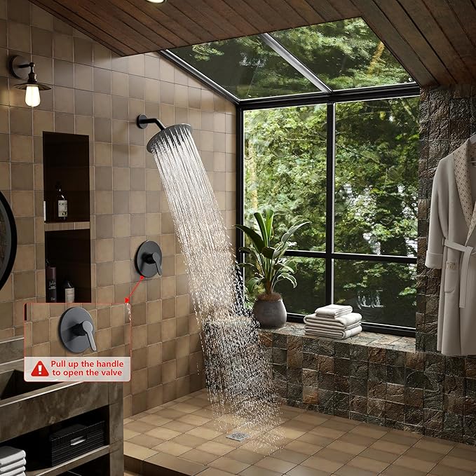 Shower Faucet, Black Shower Faucet Set with 8-Inch Rainfall Showerhead, Single-Handle Shower-Trim Kit Included Valve, Matte Black