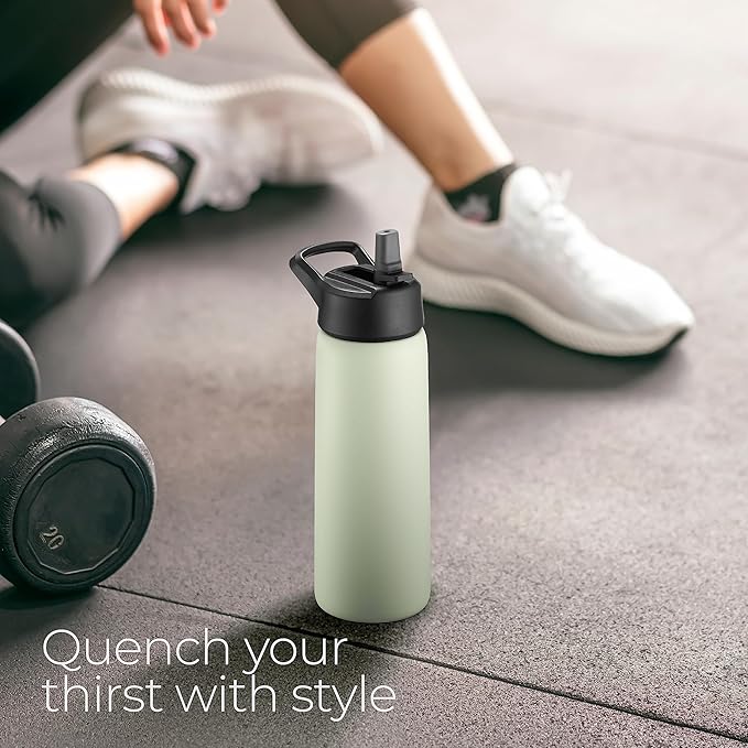 SipX™ Triple-Insulated Stainless Steel Water Bottle 25oz. With 3 Lids, BPA-Free Reusable Insulated Water Bottle Keeps Cold 24 Hours, Metal Water Bottle Made Of Sustainable Material For Hiking & Biking