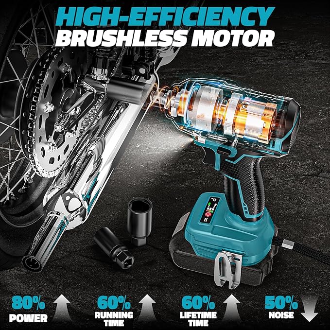 Cordless Impact Wrench Compatible with Makita 18v Battery: 250Ft-lbs(340N.m) 3/8" Brushless Electric Impact Gun, 2400RPM High Torque Impact Driver, Power Impact Wrench, Bare Tool Only