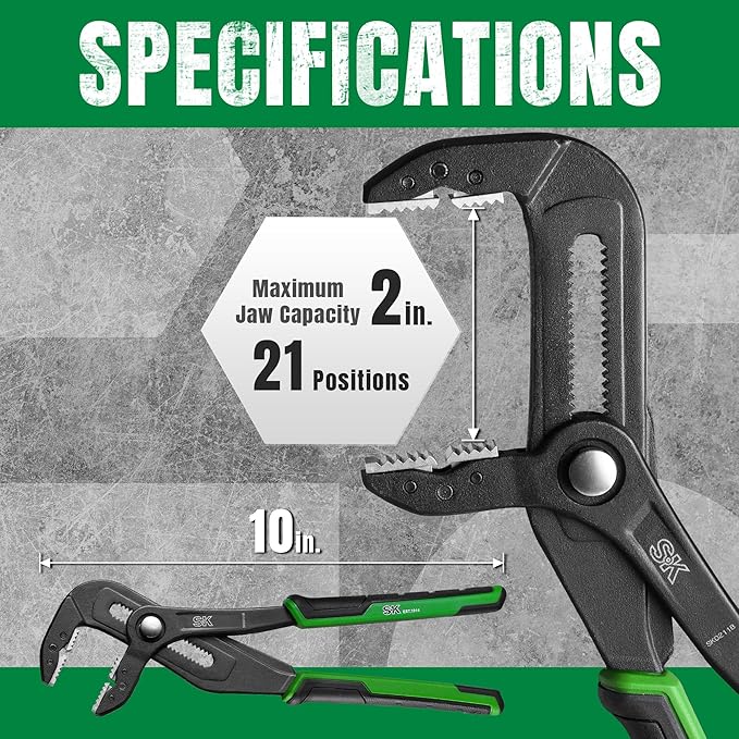 SK 10-Inch Groove Joint Pliers, Water Pump Pliers, Premium CR-V Construction, Self-adjusting Jaw Design, with Comfortable Grips