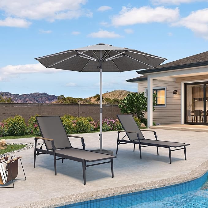 PURPLE LEAF 10 FT Semi-Auto Outdoor Patio Umbrella Market Table Sun Umbrellas with 8 Aluminum Sturdy Ribs for Backyard Deck Garden Pool (Silver Pole Gray Canopy)