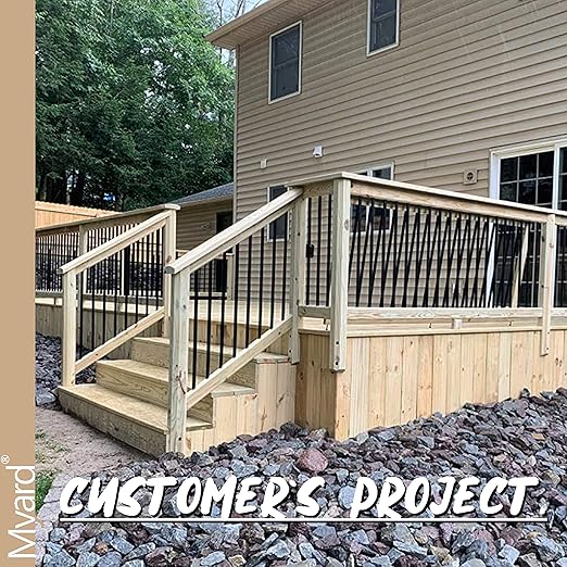 Myard 32 Inches Estate Square Iron Deck Balusters Furniture for Decking Railing Patio Fence Staircase Banister Balustrade, Modern Look (25-Pack, Matte Black)