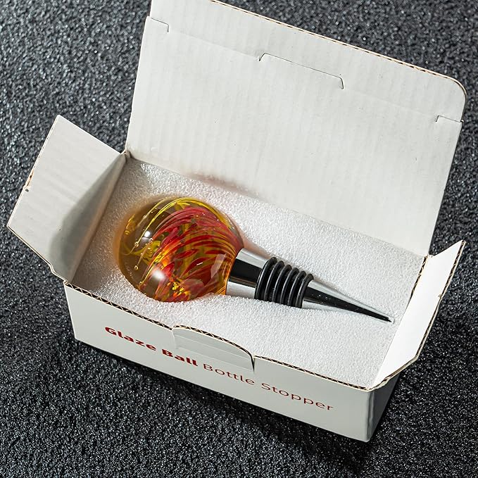 Murano Glass Wine Stopper Bottle Stopper - Wine Saver, Reusable Wine Corks for Beverage, Stainless Steel Wine Stopper For Gifts, Bar, Holiday Party, Wedding