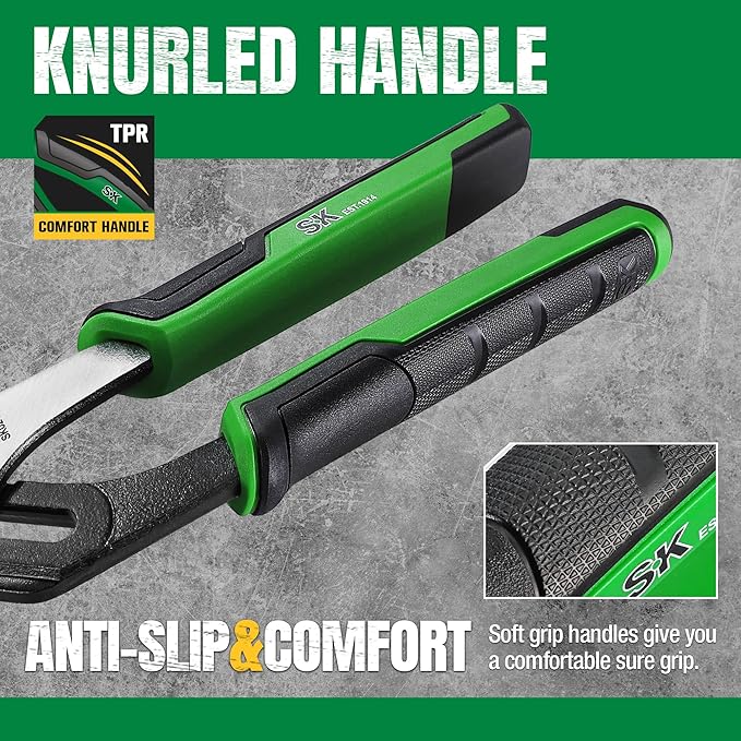 SK 8-Inch Groove Joint Pliers, Water Pump Pliers, Premium CR-V Steel Construction, Serrated Jaw with Comfortable Grips