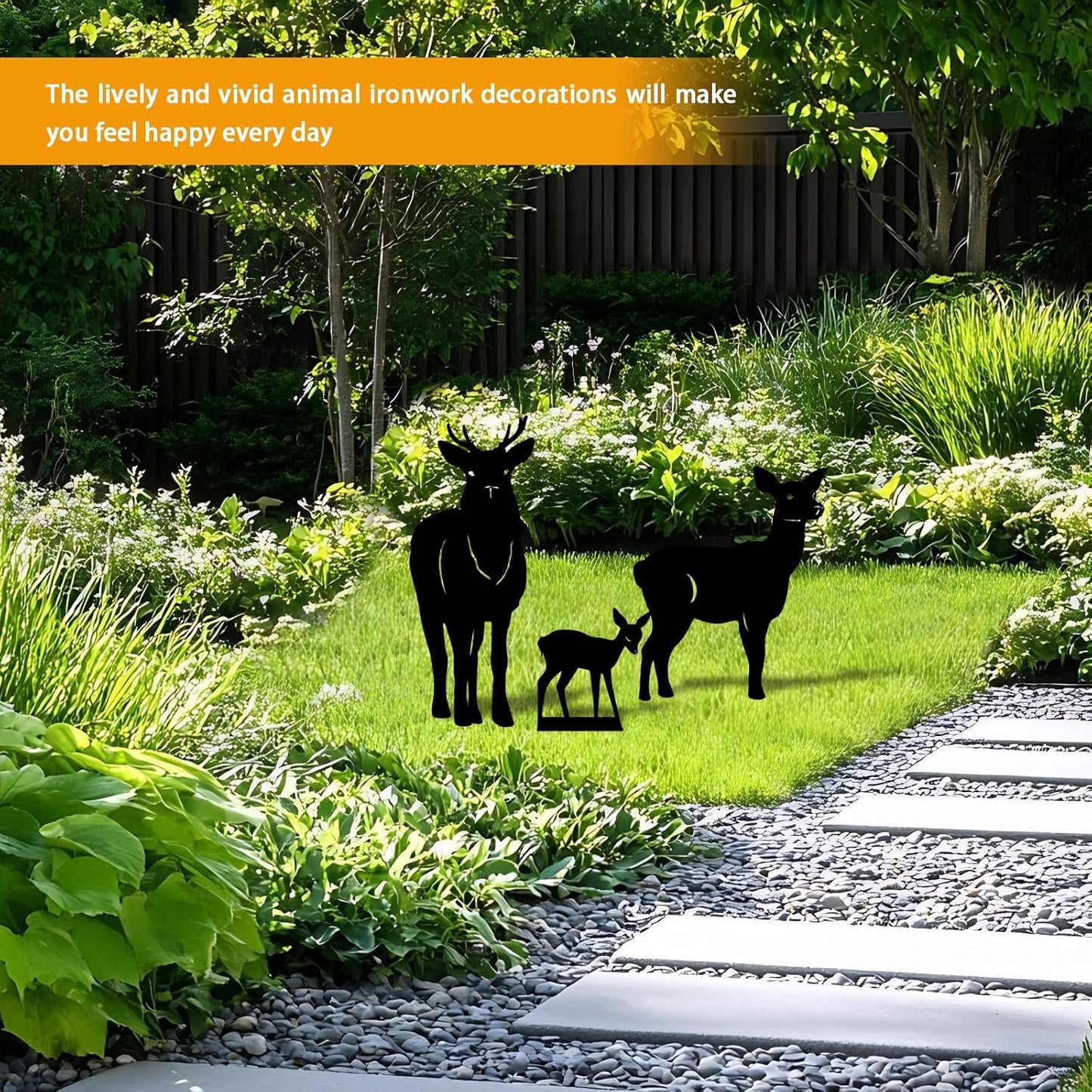 3 Pack Deer Metal Garden Decorative Stakes, Weather Proof Silhouette Statues for Yard, Patio,Outdoor Decor for Deer Lovers and Pet Owners