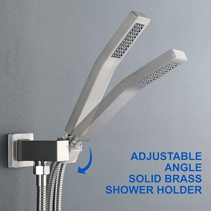 SHAMANDA Shower System with Waterfall Tub Spout and Handheld Shower Head, 12" Rain Shower Faucet Sets Complete with Shower Round-in Valve and Trim Wall Mount, Brushed Nickel, L101-2