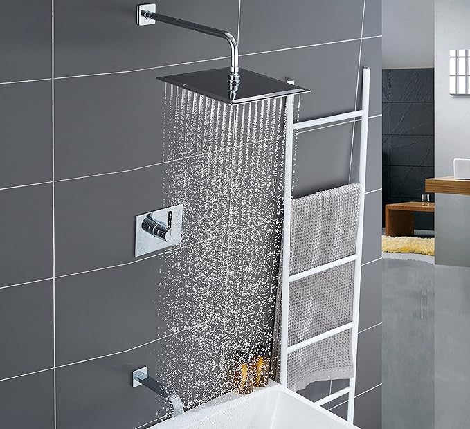 Rain Shower System with Waterfall Tub Spout 2 Function Chrome Shower Faucet Set Contain 12 Inch Shower Head and Tub Spout Trim Kit (Valve Included)