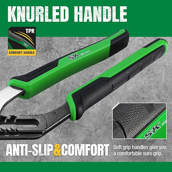 SK 10-Inch Groove Joint Pliers, Water Pump Pliers, Premium CR-V Steel Construction, Serrated Jaw with Comfortable Grips
