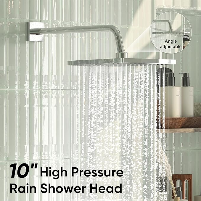 Esnbia Bathtub Shower Faucet Set, Rain Shower System with Tub Spout, 10 Inches Shower Heads with Handheld Spray Combo, Wall Mounted Shower Fixtures with Shower Valve kit, Chrome