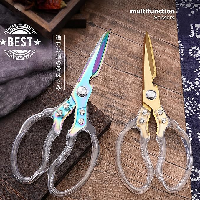 Kitchen Scissors, Heavy Duty Sharp Kitchen Shears Dishwasher Safe, Kitchen Accessories Cooking Shears for Kitchen Meat Chicken Fish Poultry Herb Bread (Transparent)