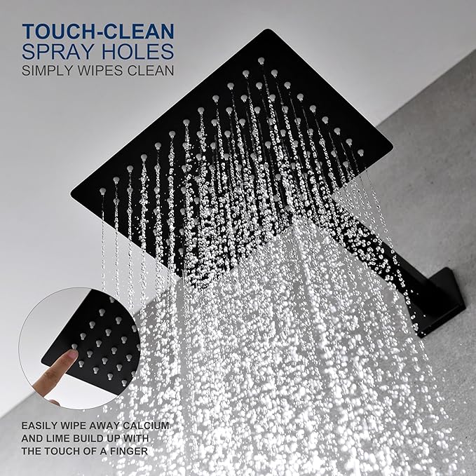 KENES Modern Matte Black Shower Faucet Set, Tub and Shower Trim Kit With Single-Spray Head, Square Faucet, KE-6024A-2 (Valve Included)