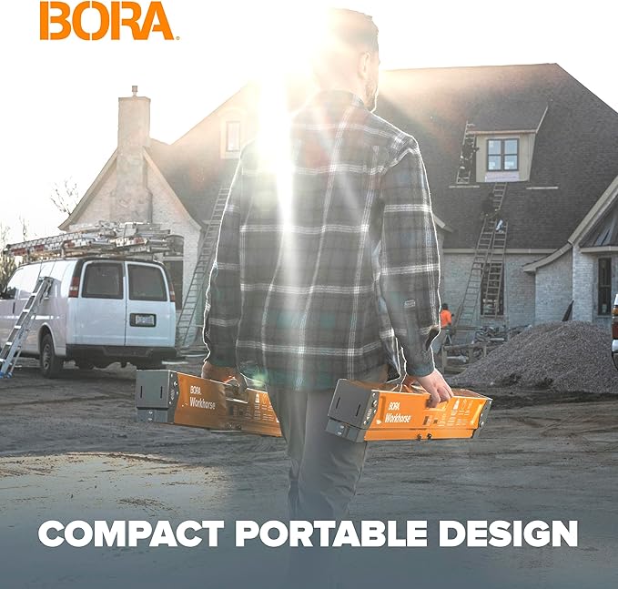 BORA Workhorse Saw horses 2 pack Folding Heavy Duty Legs, Metal Saw horse with 2x4 Bracket Built in Bottle Opener Professional Saw Horse for Woodworking Carpenters Contractors PM-3350T