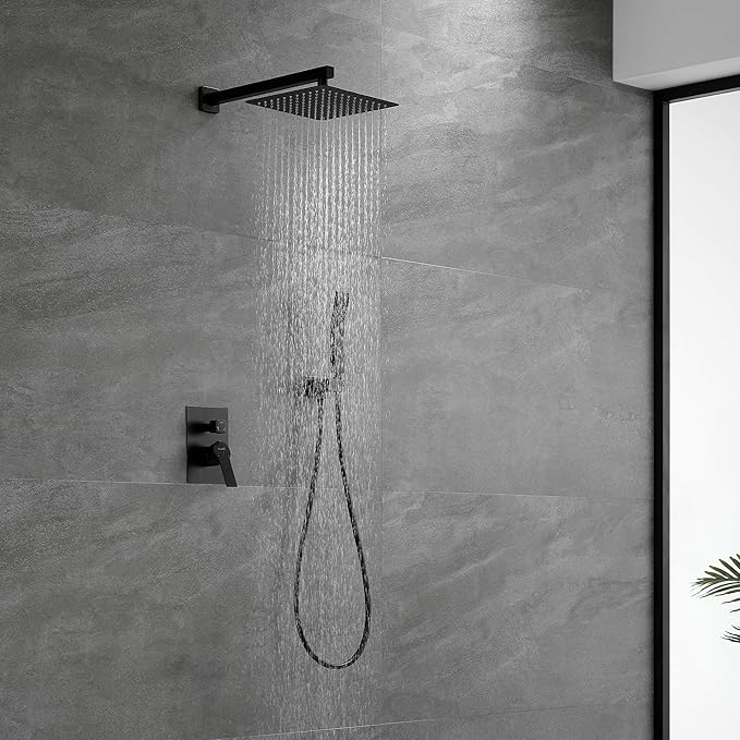 SHAMANDA Luxury Shower Set, Bathroom Single Handle Shower Faucet with Trim Valve Body Hand Shower Complete Kit, Premium Matte Black Rainfall Shower System, L70001-7