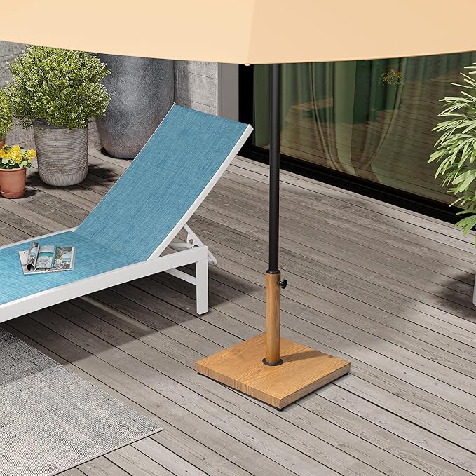 Patio Umbrella Base, 43lbs Outdoor Heavy Duty Square Concrete Stand Market Umbrella, Teak Brown