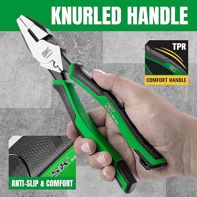 SK 9.5-Inch Linesman Pliers, Premium CR-V Steel Construction, Ergonomic Anti-slip Handle for Comfortable Grip