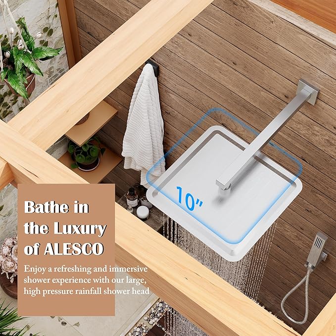 Alesco Shower System, Brushed Nickel Shower Faucet Set with 10-Inch High-Pressure Rainfall Showerheads and Handheld Spray combo, Showerfixture Include Valve and Trim Kit, Brushed Nickel
