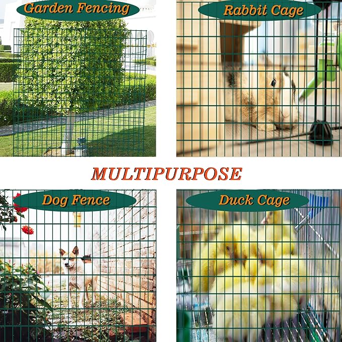 Green Metal Garden Fence, 72inch(H) x 50ft(L), 2 inch x 4 inch,12.5GA 2/3/4/5/6 Ft Tall Chicken Wire PVC Coated Welded Wire Mesh Roll for Dogs Border Yard Vegetable Plant Protection Poultry Netting