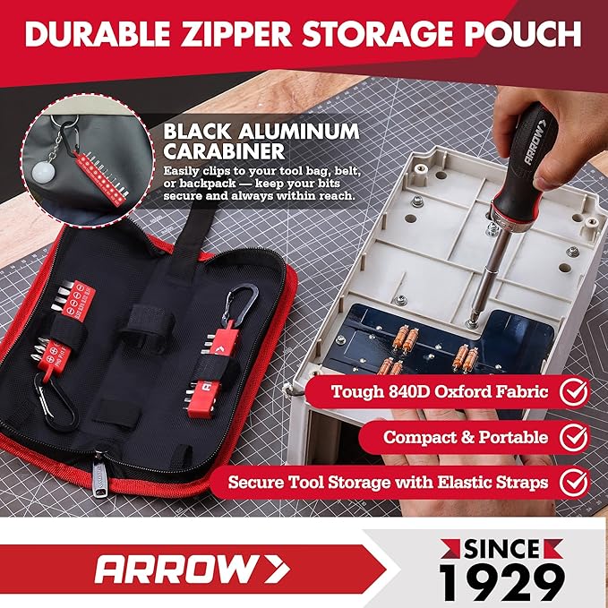ARROW Ratchet Screwdriver Set, 27-IN-1 Multi Bit Ratcheting Screwdriver with Durable Zipper Storage Pouch, Portable Screw Driver Set Kit with Phillips, Slotted, Torx, Square Bits
