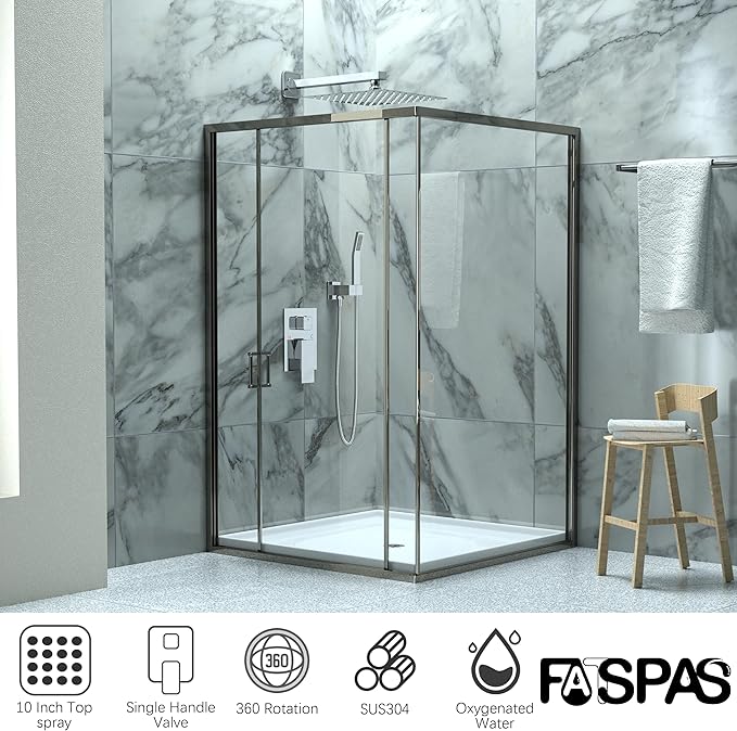 Shower Faucet Set, Shower System with 10 Inch Rain Showerhead and Handheld Shower, Wall Mounted High-Pressure Showerhead Combo Set Included Valve and Trim, Polished Chrome
