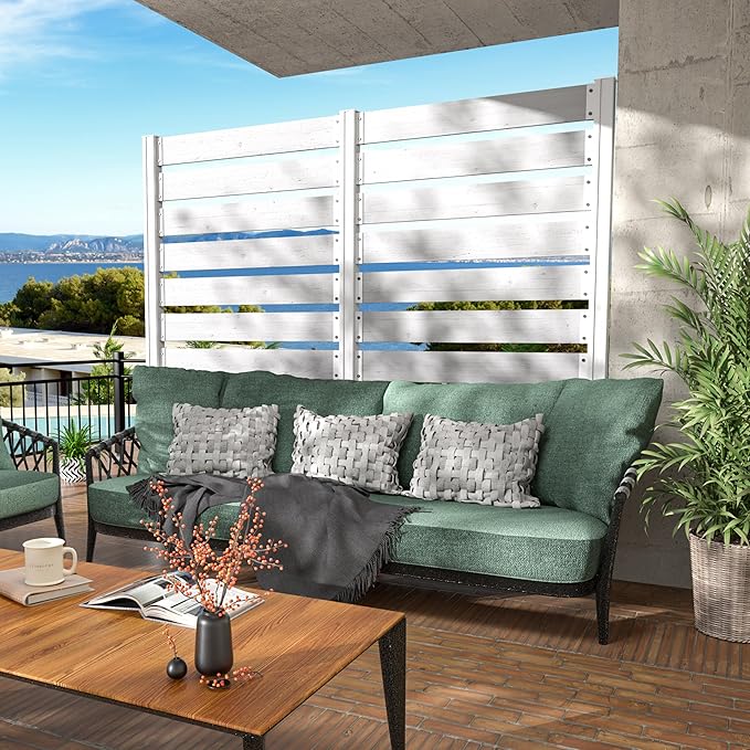 78” W x 60” H Wooden Air Conditioner Fences for Hard Ground & Soft Ground, 2 Outdoor Garden Fences, Privacy Screen Panels with Aluminum Stakes, Trash Can Pool Equipment Enclosure, White