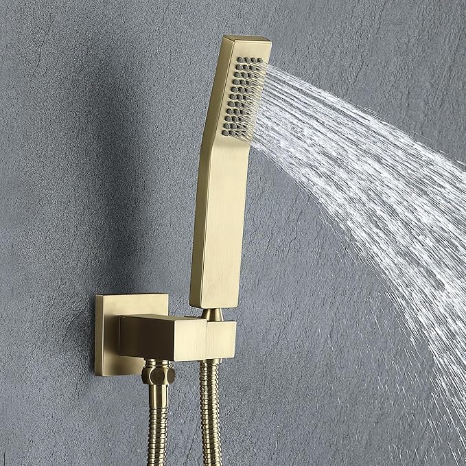 JOYWELL Shower Faucet Brushed Gold Shower System 8 Inches Rain Shower and Handheld Shower Combo,2-Function Shower Fixtures Included Shower Trim Kit