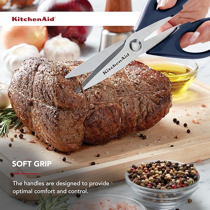 KitchenAid All Purpose Stainless Steel Kitchen Shears with Protective Sheath for Everyday Use, Comfort Grip Handle, Dishwasher Safe, 8.72 Inch, Ink Blue