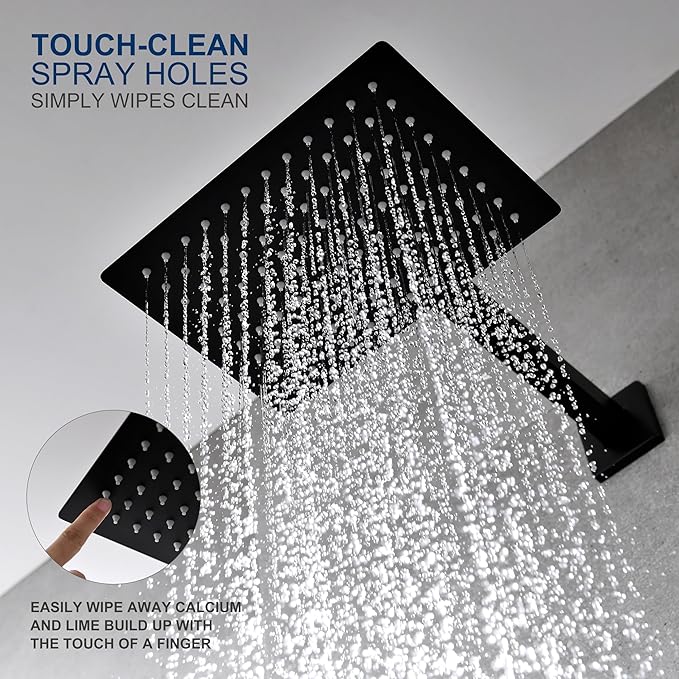 KENES Matte Black Shower Faucet with Square Shower Trim Kit & Single-Spray Head, Wall Mount, KE-6024B-2 (Includes Shower Valve)