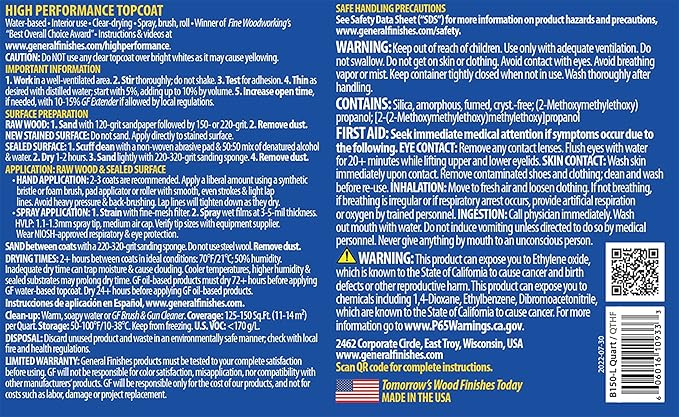 General Finishes High Performance Water Based Topcoat, 1 Pint, Flat